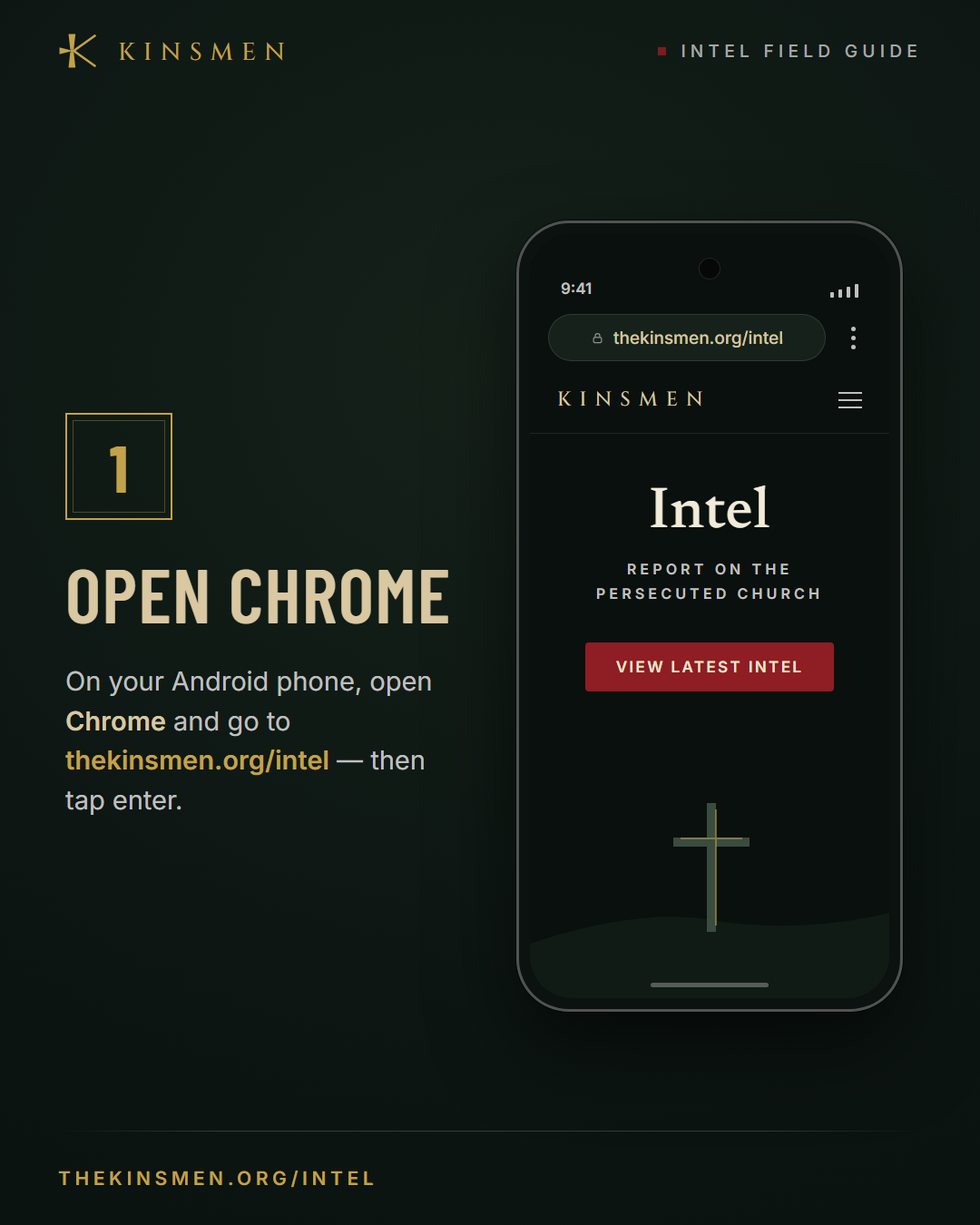 Step 1 — Open Chrome and go to thekinsmen.org/intel