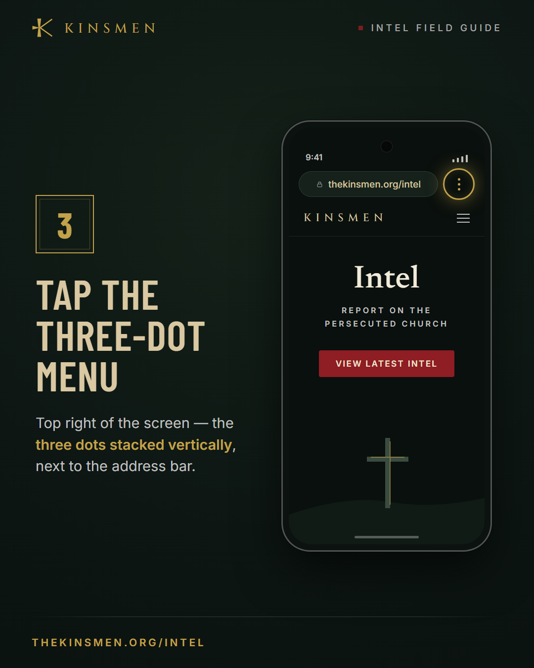 Step 3 — Tap the three-dot menu in the top right of Chrome