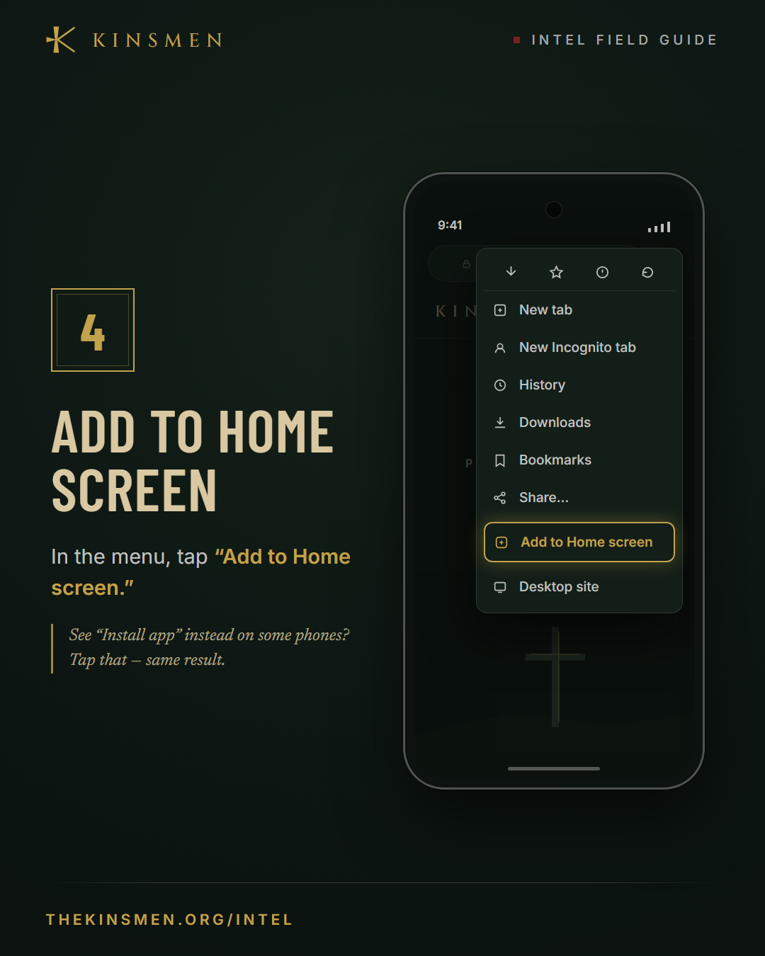 Step 4 — In the menu, tap Add to Home screen