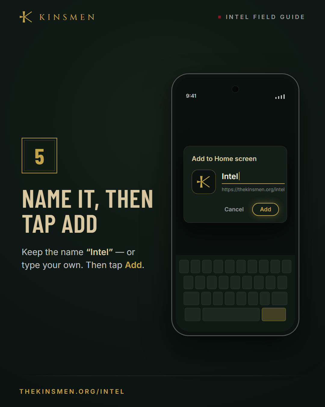Step 5 — Keep the name Intel, then tap Add
