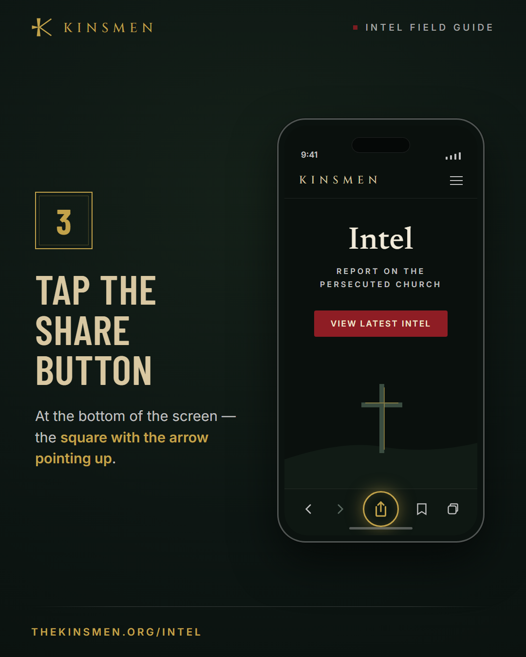 Step 3 — Tap the Share button, the square with the arrow pointing up