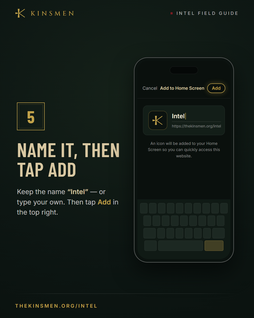 Step 5 — Keep the name Intel, then tap Add